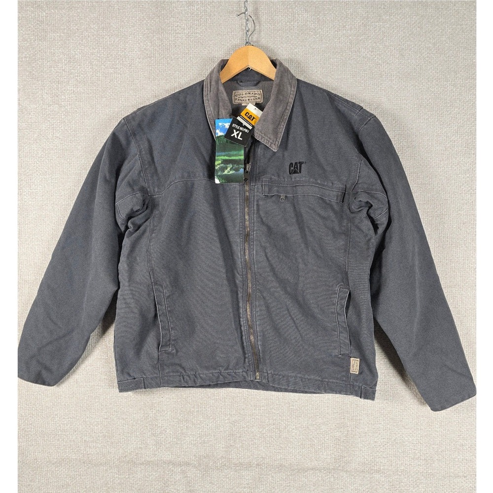 Vtg CAT Caterpillar Jacket Mens XL NWT Colorado Timberline Gray Canvas‎ Y2K Work
